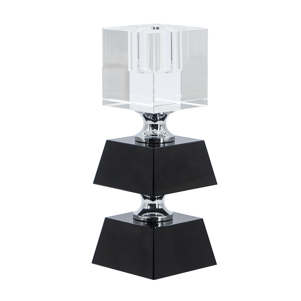 2.4x2.4x5.9" Black and Clear Two Tiered Square Candle Holder