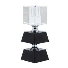 2.4x2.4x5.9" Black and Clear Two Tiered Square Candle Holder