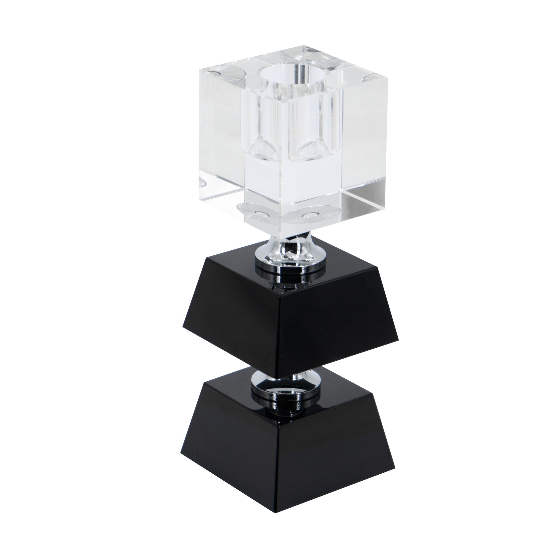2.4x2.4x5.9" Black and Clear Two Tiered Square Candle Holder