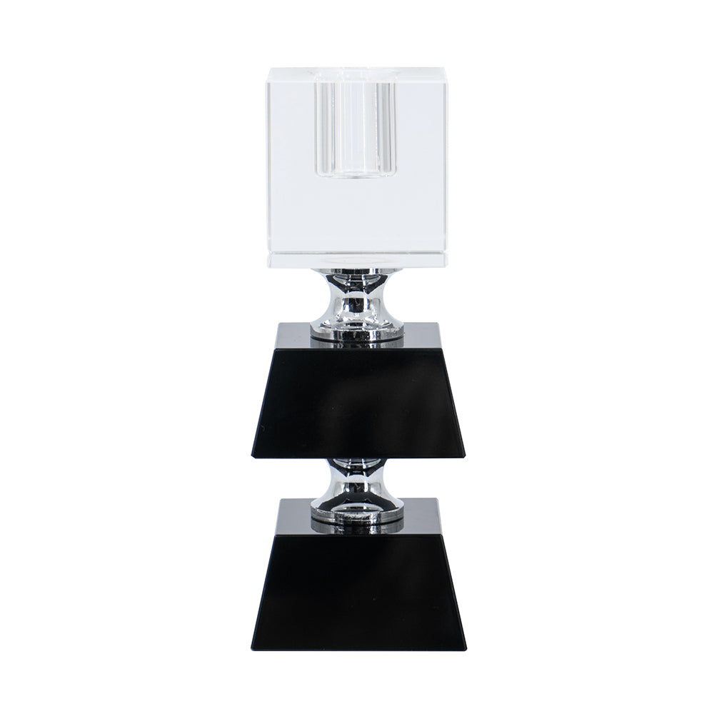 2.4x2.4x5.9" Black and Clear Two Tiered Square Candle Holder