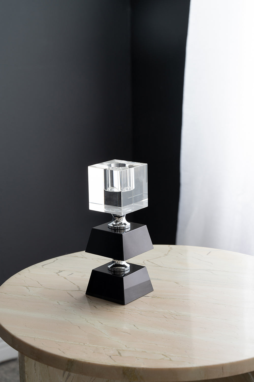 2.4x2.4x5.9" Black and Clear Two Tiered Square Candle Holder