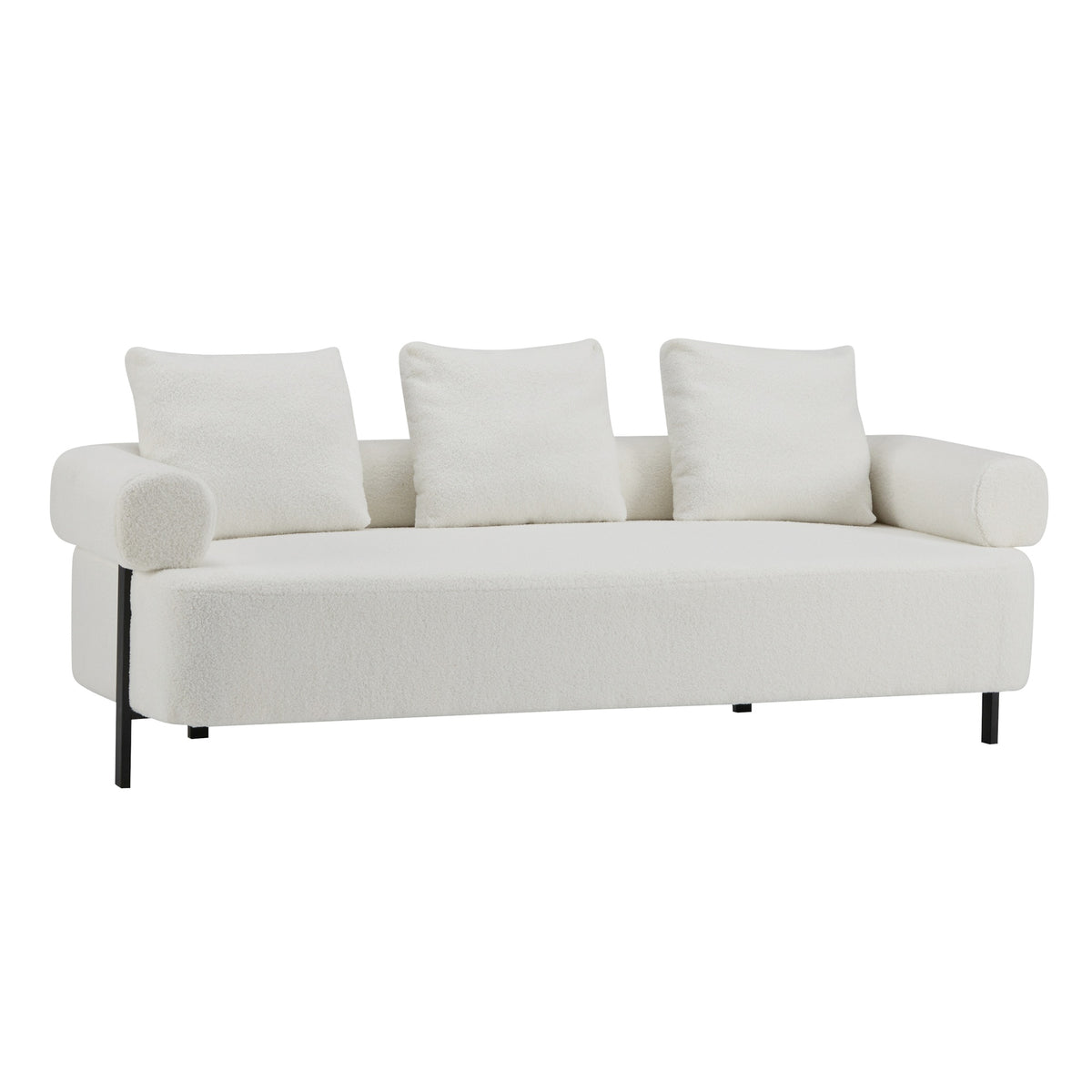 78" Modern 3-Seater Beige Upholstered Sofa, Oversized Comfy Couch with 3 Plush Pillows for Living Room, Bedroom, Apartment