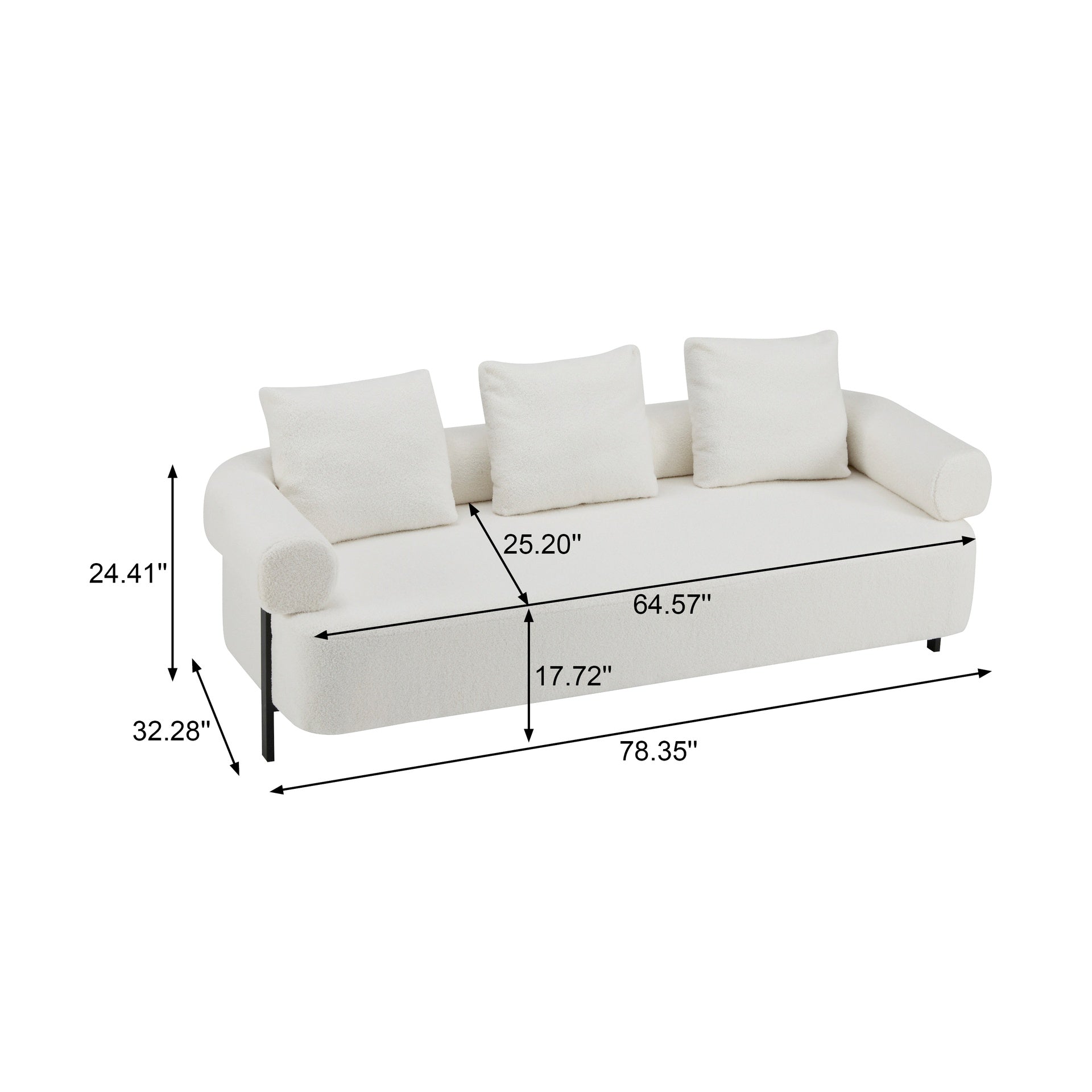 78" Modern 3-Seater Beige Upholstered Sofa, Oversized Comfy Couch with 3 Plush Pillows for Living Room, Bedroom, Apartment