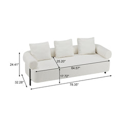 78" Modern 3-Seater Beige Upholstered Sofa, Oversized Comfy Couch with 3 Plush Pillows for Living Room, Bedroom, Apartment