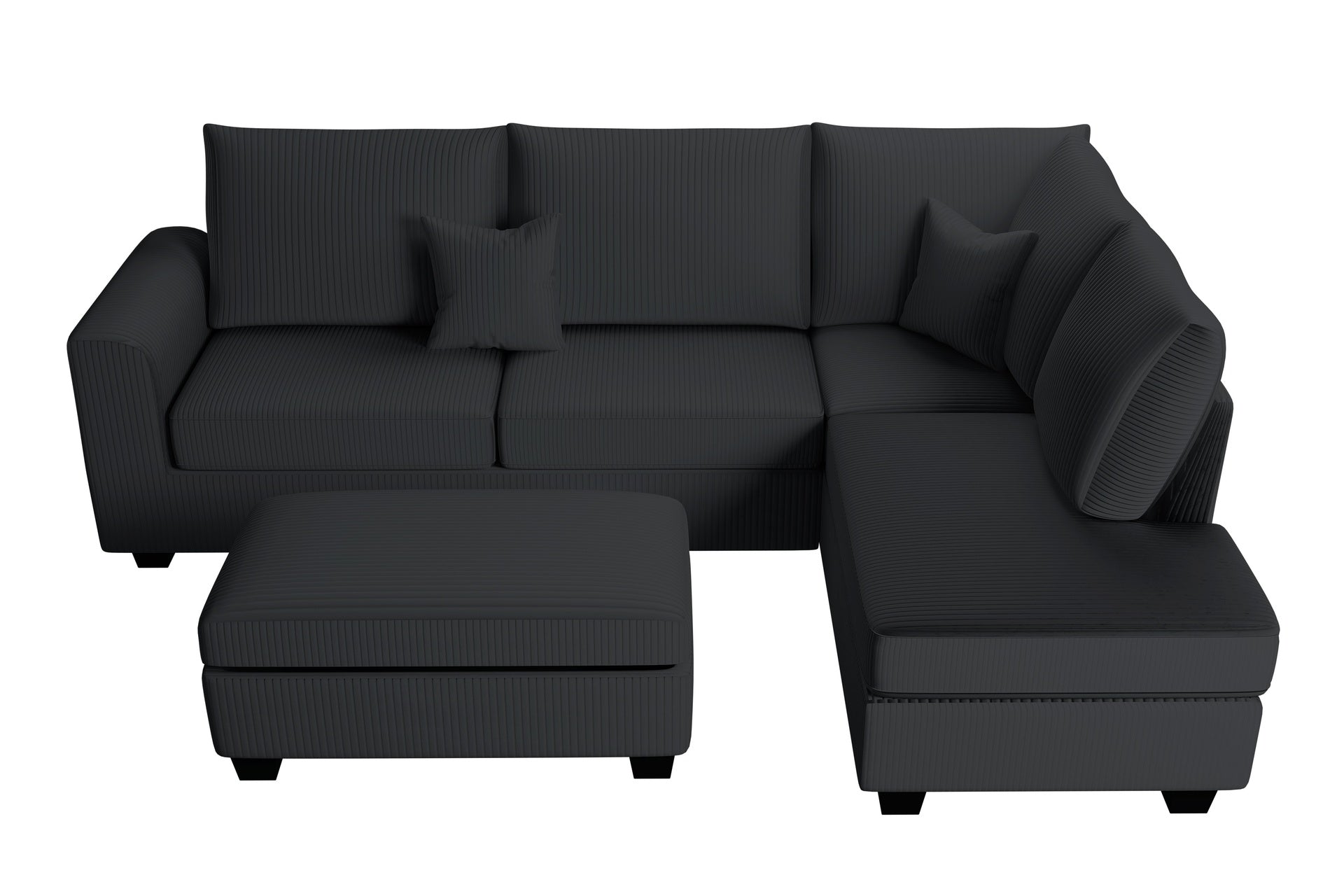 Modern Style 3pc Sectional Set USB Port Storage Ottoman Right Arm Chaise Left Arm Sofa Black Finish Primary Living Room