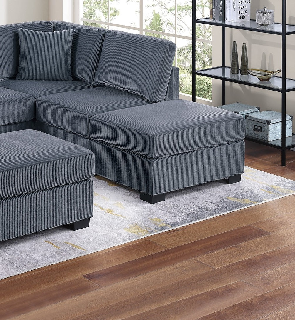 Contemporary Sectional Sofa Set Reversible L/R Chaise Sofa Dark Gray Corduroy Upholstered Pillows Living Room Furniture