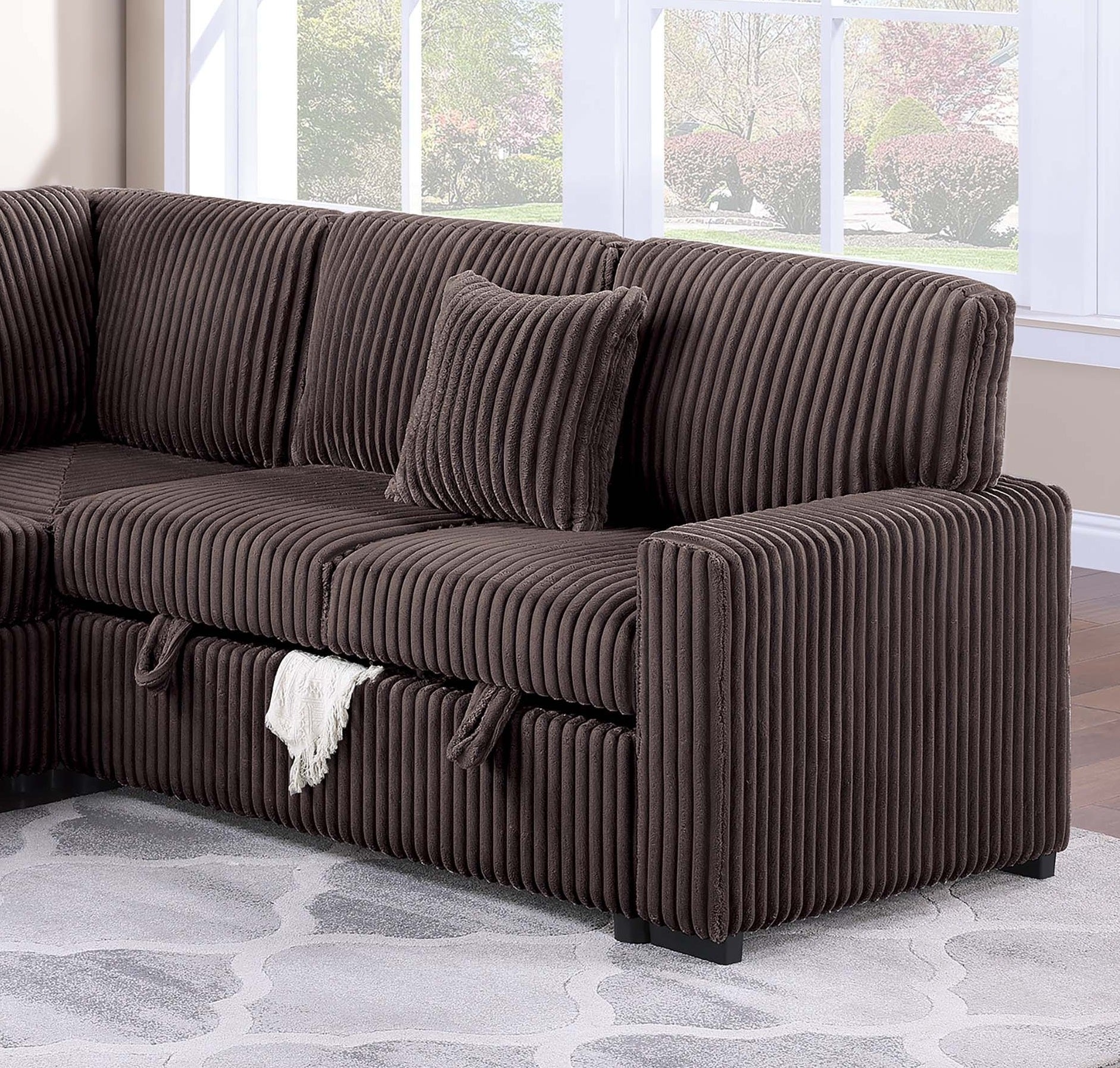 Modern Style Soft Textured 3pc Convertible Sectional Reversible Storage Pull Out Bed USB Port Chocolate Finish Primary Living Room Pillow Included