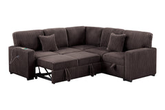 Modern Style Soft Textured 3pc Convertible Sectional Reversible Storage Pull Out Bed USB Port Chocolate Finish Primary Living Room Pillow Included