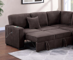 Modern Style Soft Textured 3pc Convertible Sectional Reversible Storage Pull Out Bed USB Port Chocolate Finish Primary Living Room Pillow Included