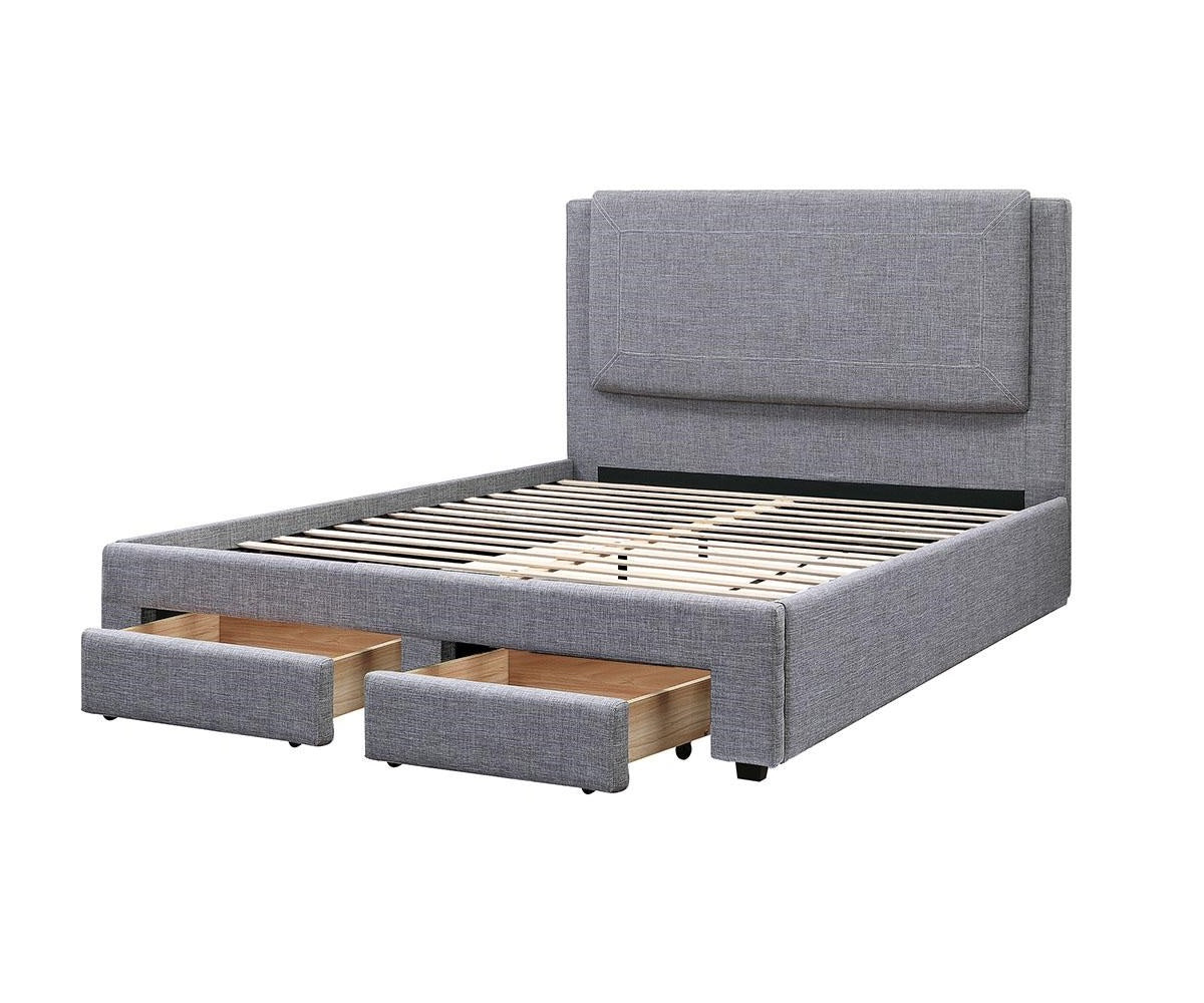 Light Gray Fabric Upholstered Contemporary 1pc Queen Size Bed w Storage Drawers FB Bedroom Furniture 1pc Bed Set