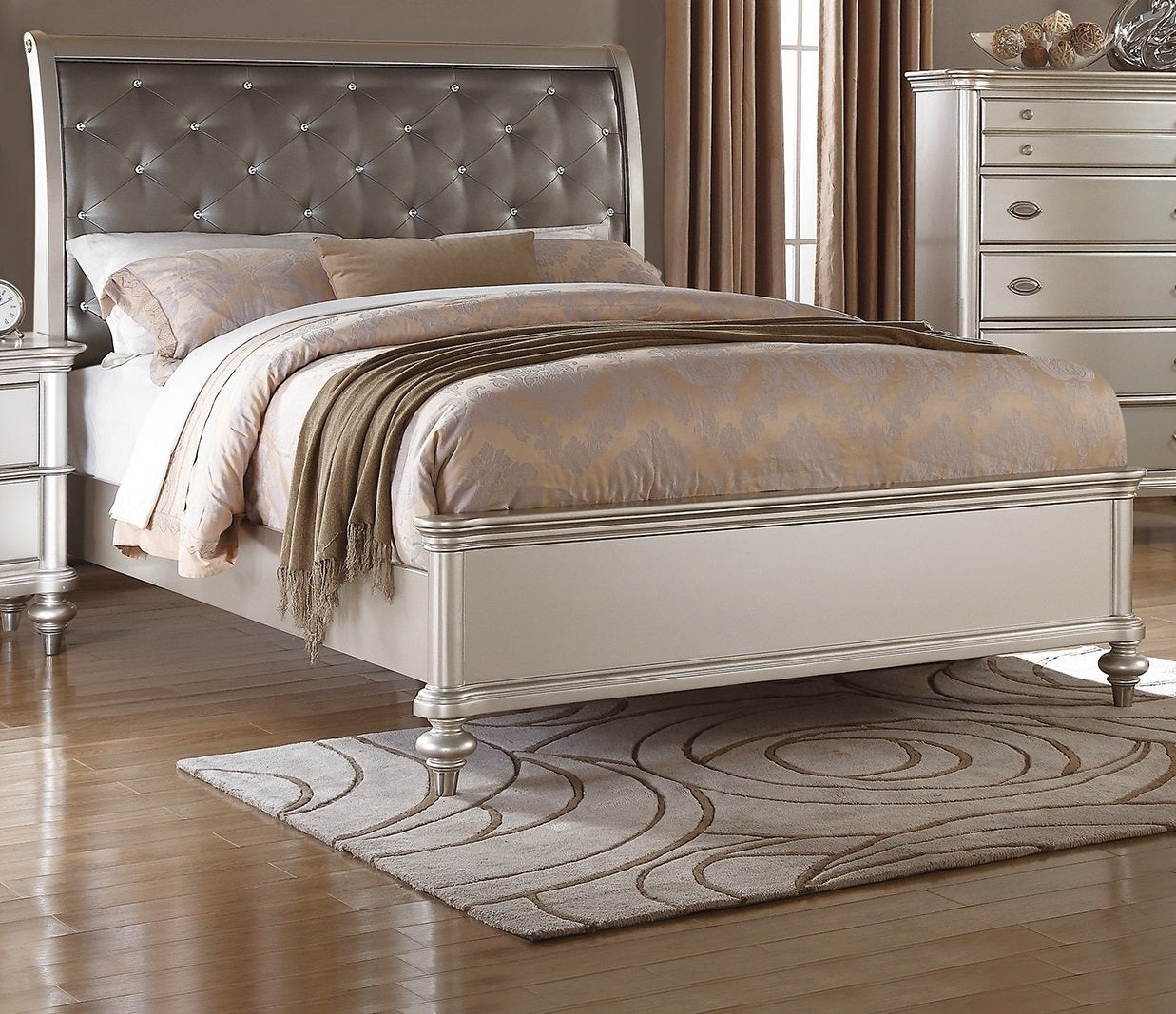 Silver Faux Leather Tufted Headboard 1pc Queen Size Bed Bedroom Furniture Luxurious Look Bedframe