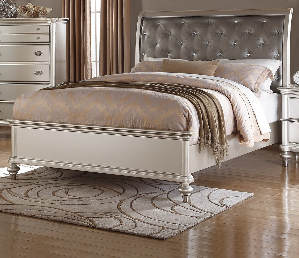 Silver Faux Leather Tufted Headboard 1pc Queen Size Bed Bedroom Furniture Luxurious Look Bedframe