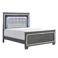 Glamourous Style 1pc Queen Bed Button-Tufted Upholstered LED Headboard Gray Finish Modern Beautiful Bedroom Furniture