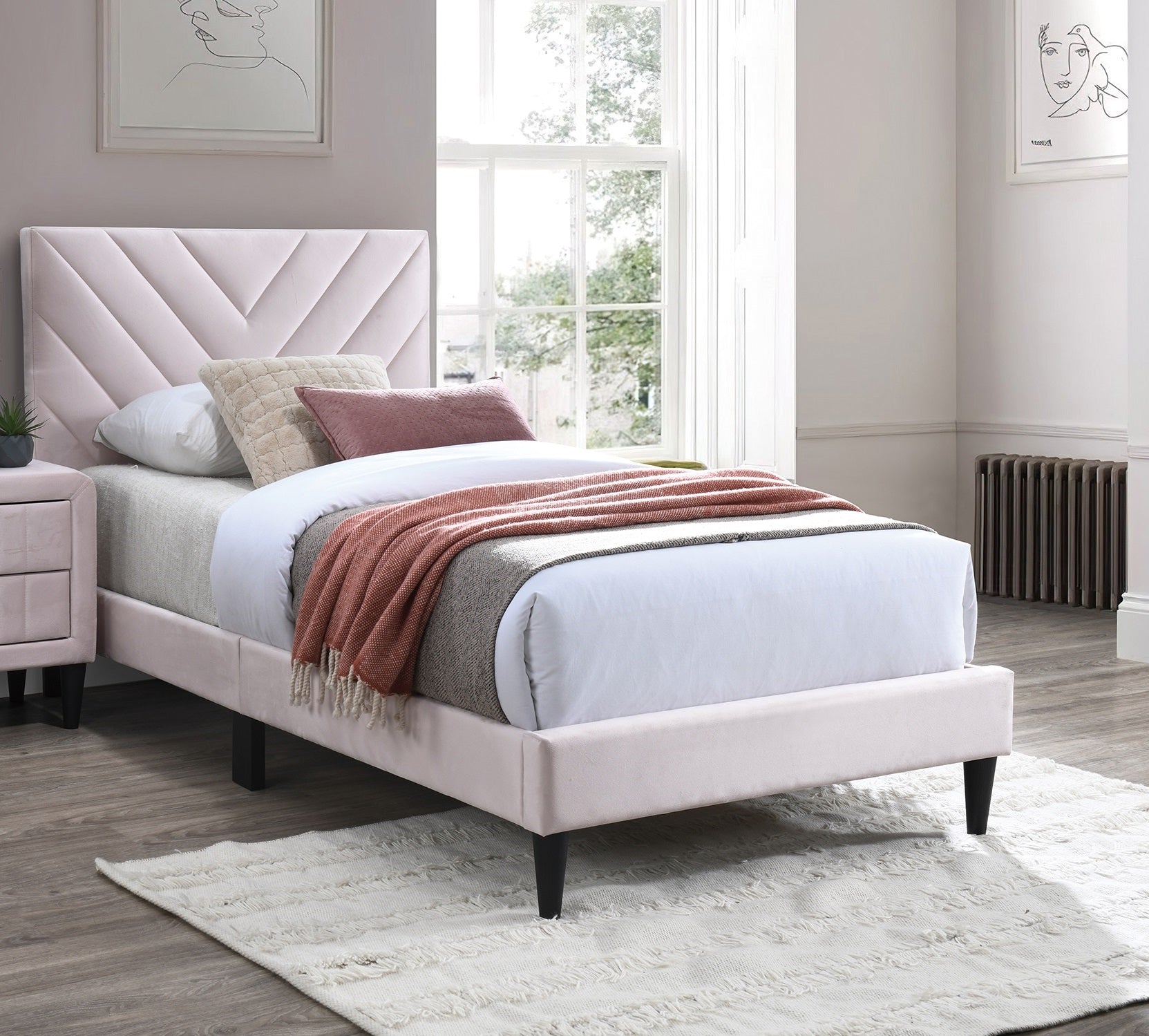 1pc Twin Size Bed Adjustable Headboard Middle Support Legs Light Pink Finish Bedroom Furniture
