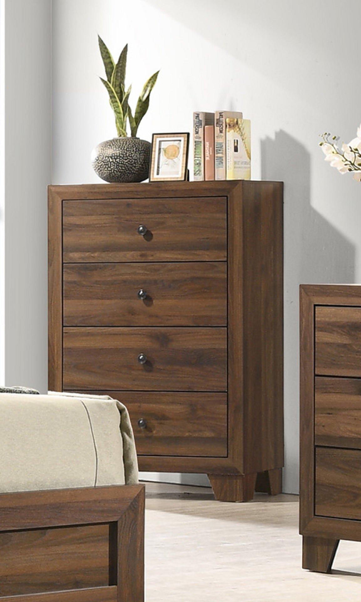 Rustic 1pc Contemporary 4-Drawer Storage Tall Chest Metal Hardware Rustic Brown Cherry Rustic Finish Wooden Bedroom Furniture