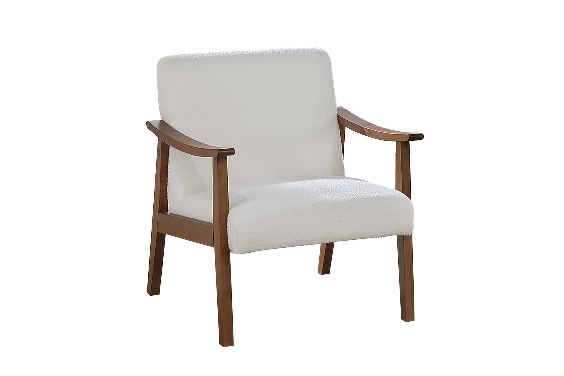 Stylish White Wool Fabric Upholstered 1pc Accent Chair Seat Cushion Wooden Frame Living Room Furniture Chair