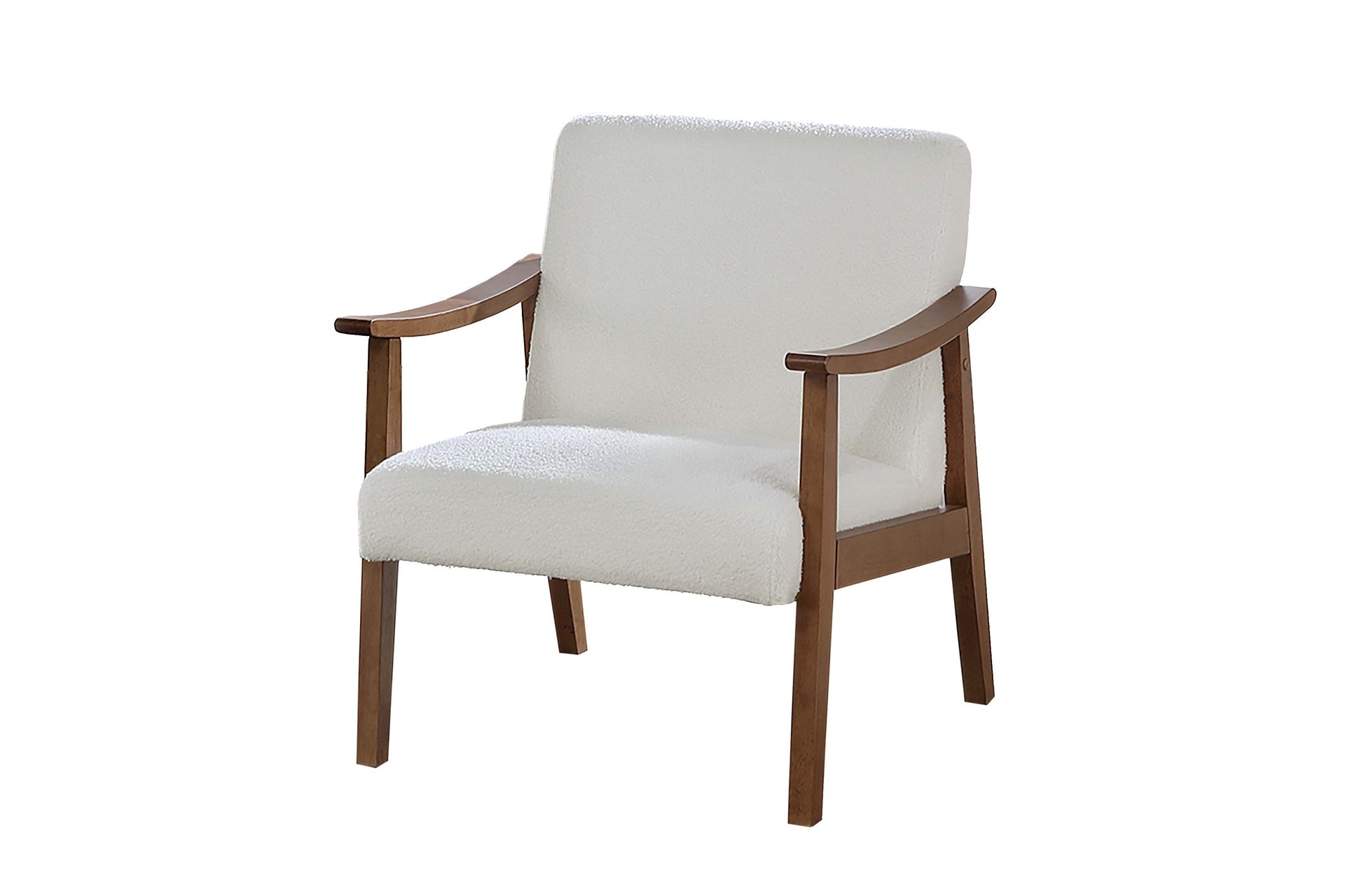 Stylish White Wool Fabric Upholstered 1pc Accent Chair Seat Cushion Wooden Frame Living Room Furniture Chair