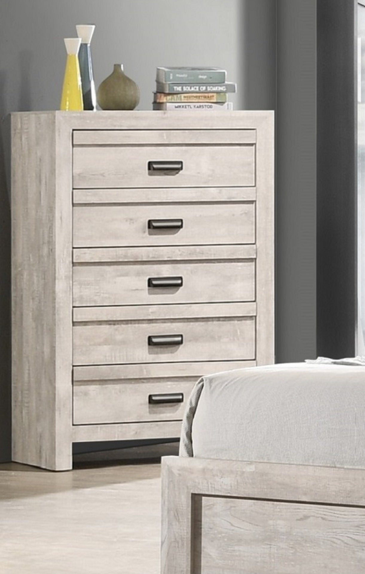 1pc Contemporary Chest Five Storage Drawers Rustic Beige Gray Finish Bedroom Wooden Furniture