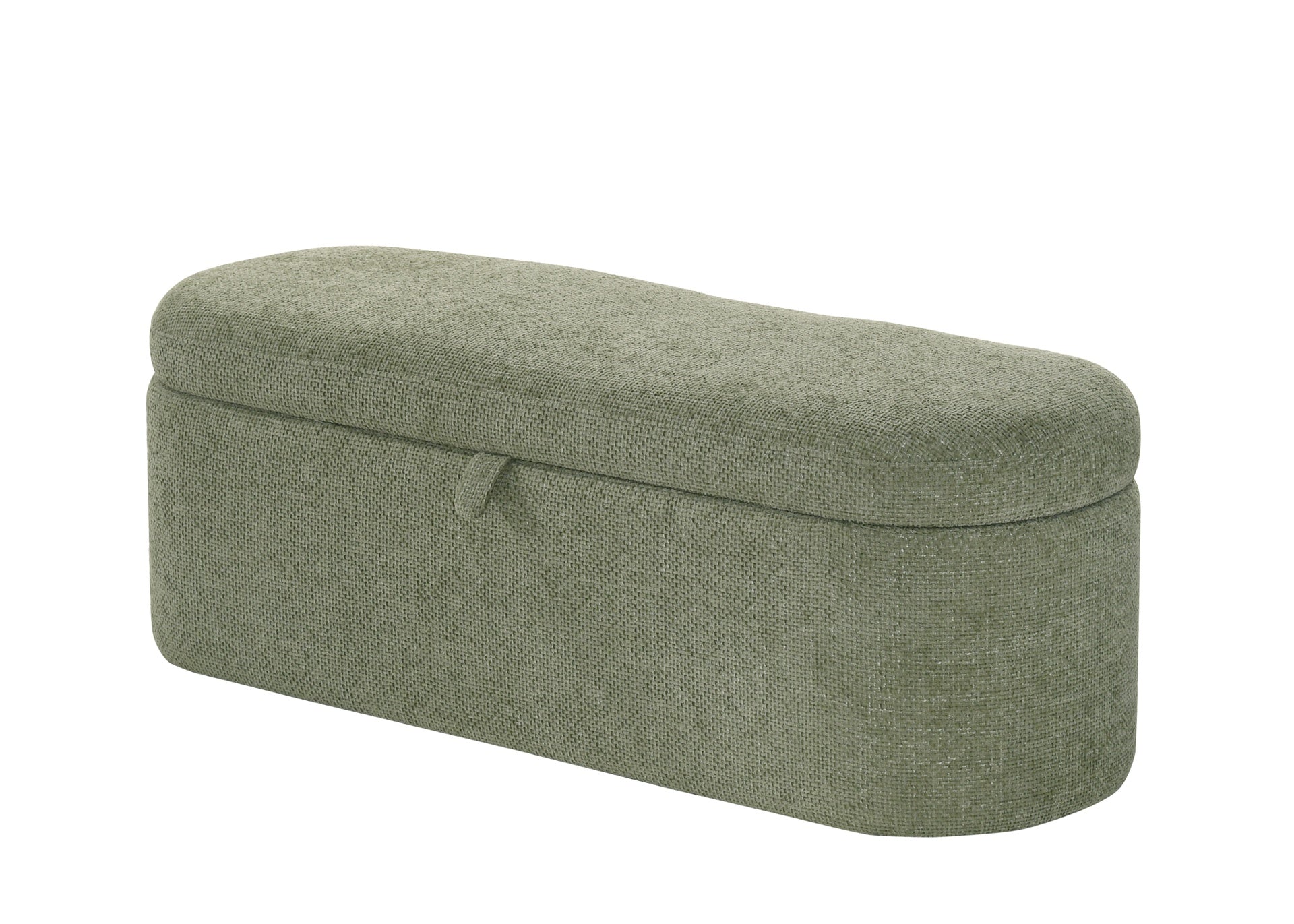 1pc Stylish Functional Storage Bench Spacious Hidden Compartment Cushioned Seat Sturdy Wooden Frame Fabric Upholstery Bedroom Entryway Living Spaces Green Tweed
