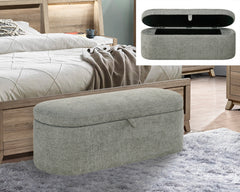 1pc Stylish Functional Storage Bench Spacious Hidden Compartment Cushioned Seat Sturdy Wooden Frame Fabric Upholstery Bedroom Entryway Living Spaces Light Gray Tweed