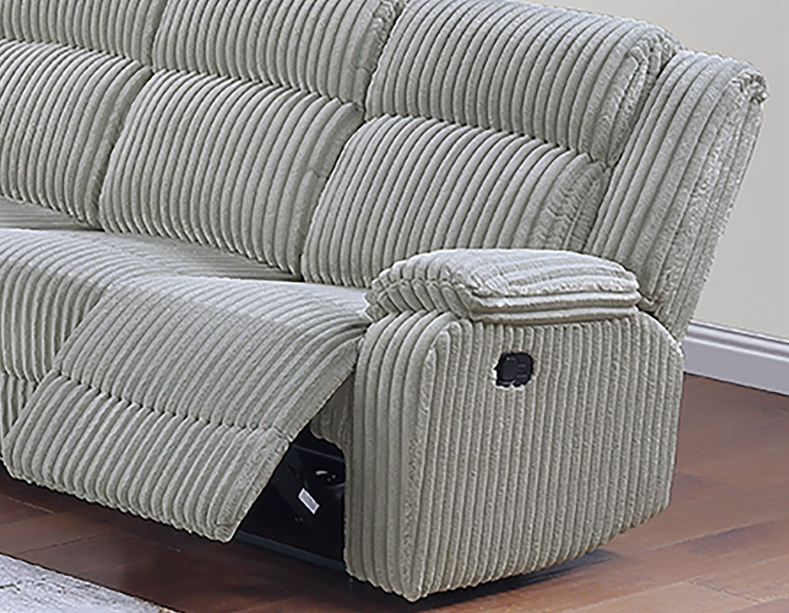 1pc Motion Sofa Ash Color Fur Like Corduroy Living Room Reclining Couch Plush Textured Seat