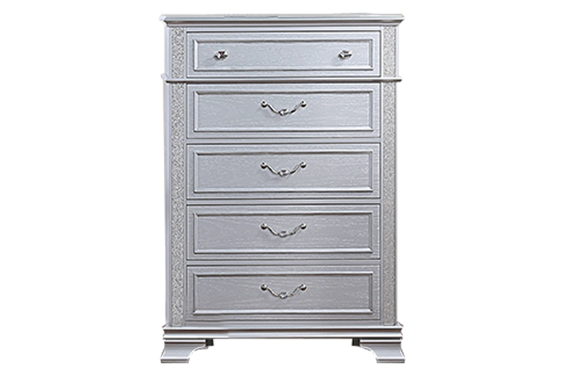 Elegance Gray Finish 5-Drawers Chest Contemporary 1pc Chest Pull Handles and crystal Knobs Bedroom