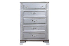 Elegance Gray Finish 5-Drawers Chest Contemporary 1pc Chest Pull Handles and crystal Knobs Bedroom