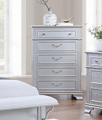 Elegance Gray Finish 5-Drawers Chest Contemporary 1pc Chest Pull Handles and crystal Knobs Bedroom