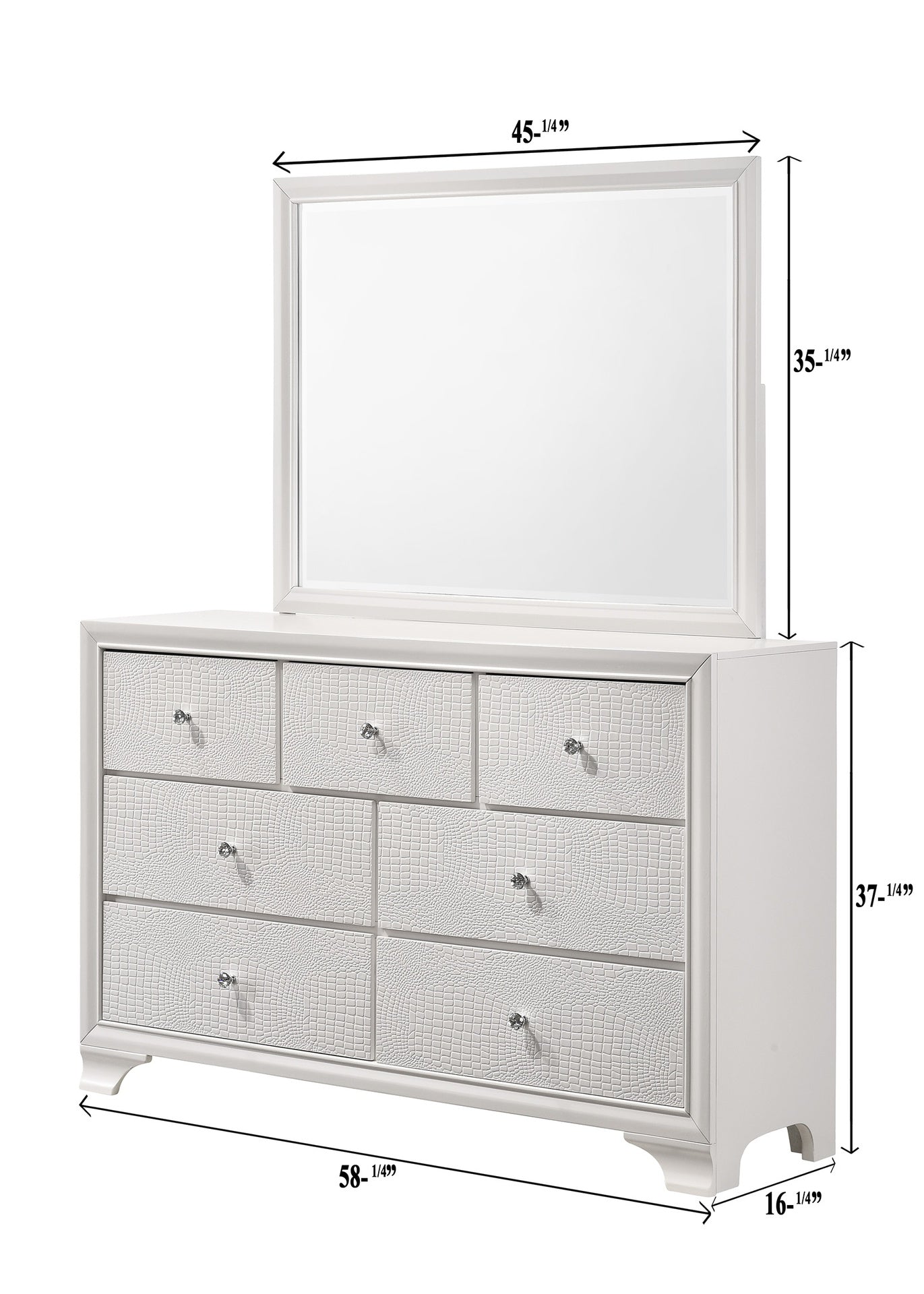 1pc Modern Glam Style White Finish Glam Seven Drawer Dresser Embossed Crocodile Pattern Wooden Bedroom Furniture