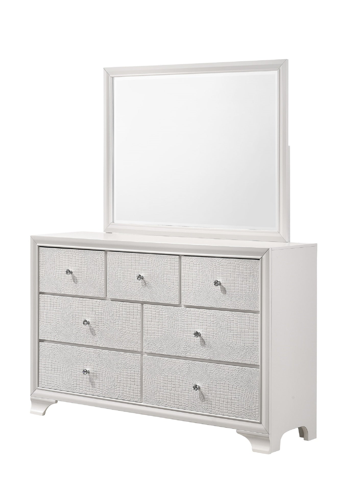 1pc Modern Glam Style White Finish Glam Seven Drawer Dresser Embossed Crocodile Pattern Wooden Bedroom Furniture