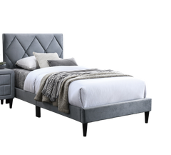 Full Size Bed w Adjustable Headboard 1pc Bedframe, Grey Velvet Upholstered Youth Bedroom Furniture