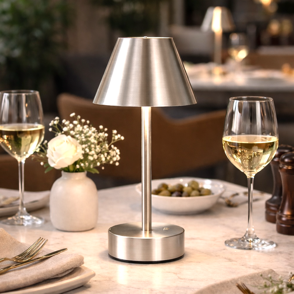 Elegance Rechargeable LED Table Lamp Brushed Nickel LED Touch Switch