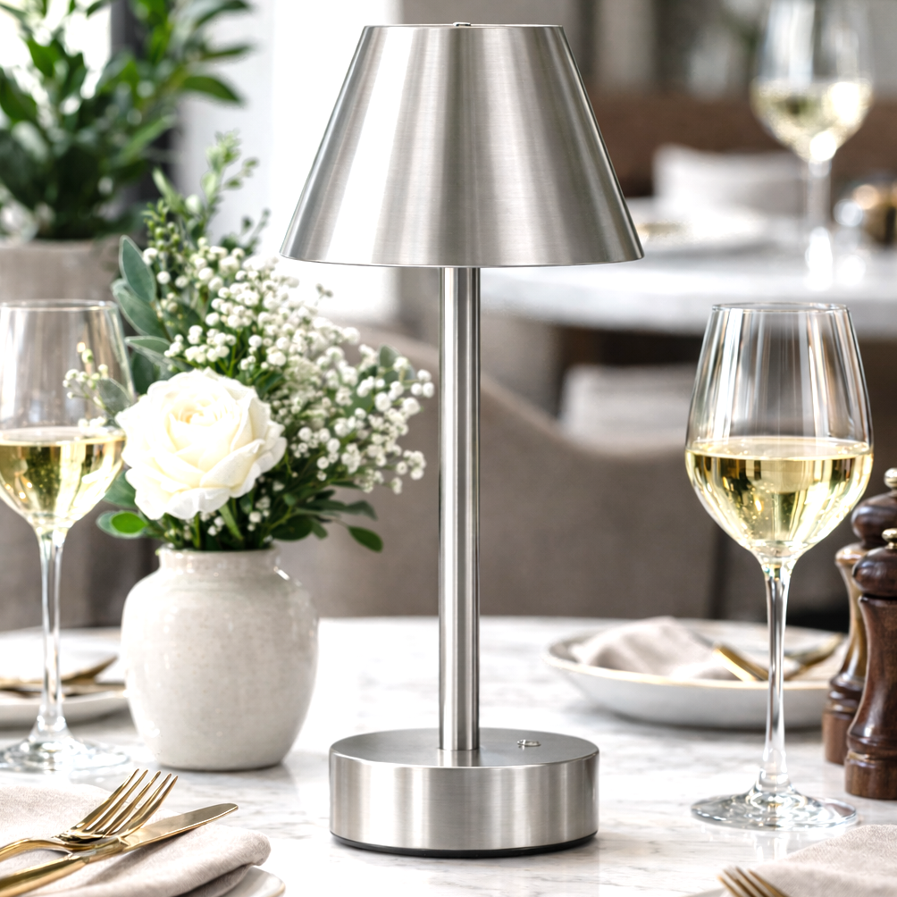 Elegance Rechargeable LED Table Lamp Brushed Nickel LED Touch Switch