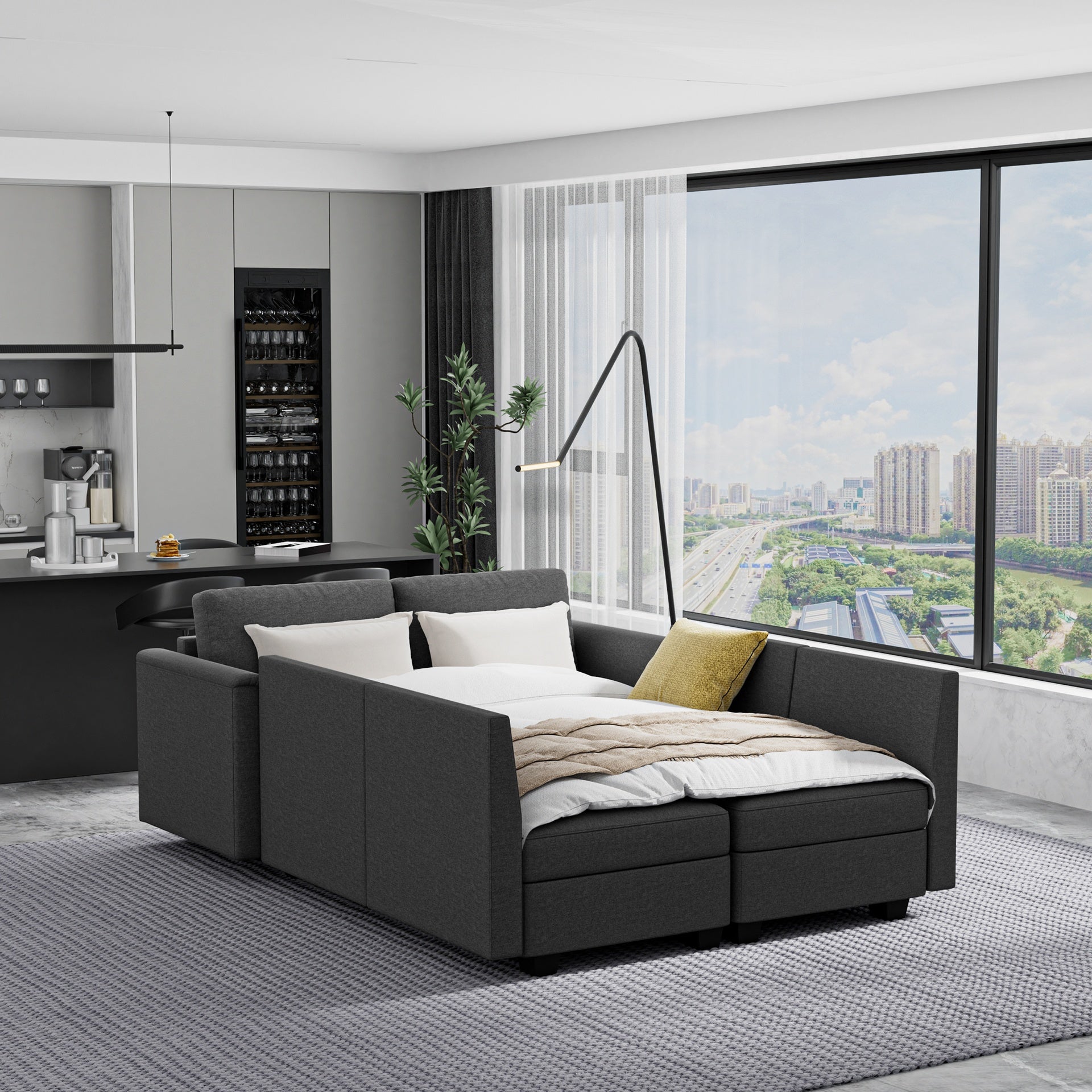 Modular Sectional Sofa with Storage Seat Upgrade Convertible Sofa Couch for Living Room/Deep 27'' Ottoman/Memory Foam Cushion