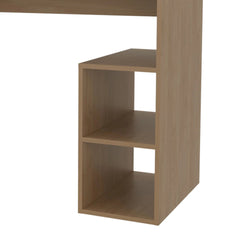 Natural Oak Computer Desk with Open Storage and Open Shelf