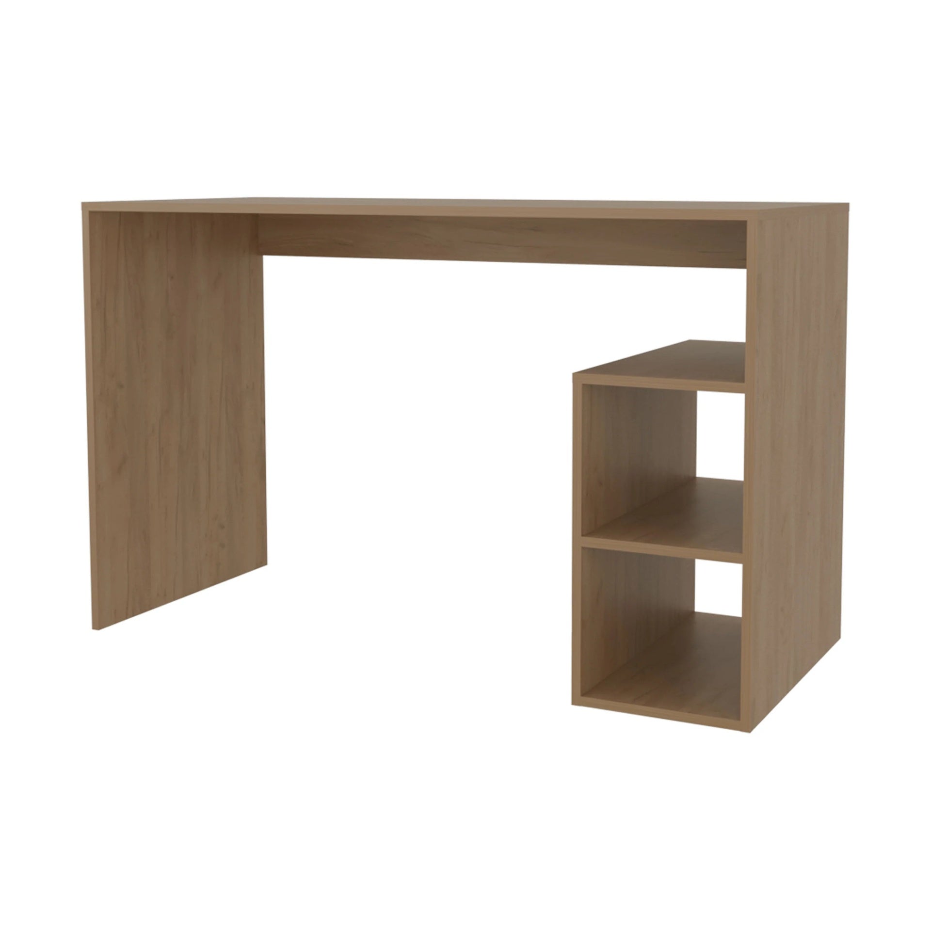 Natural Oak Computer Desk with Open Storage and Open Shelf
