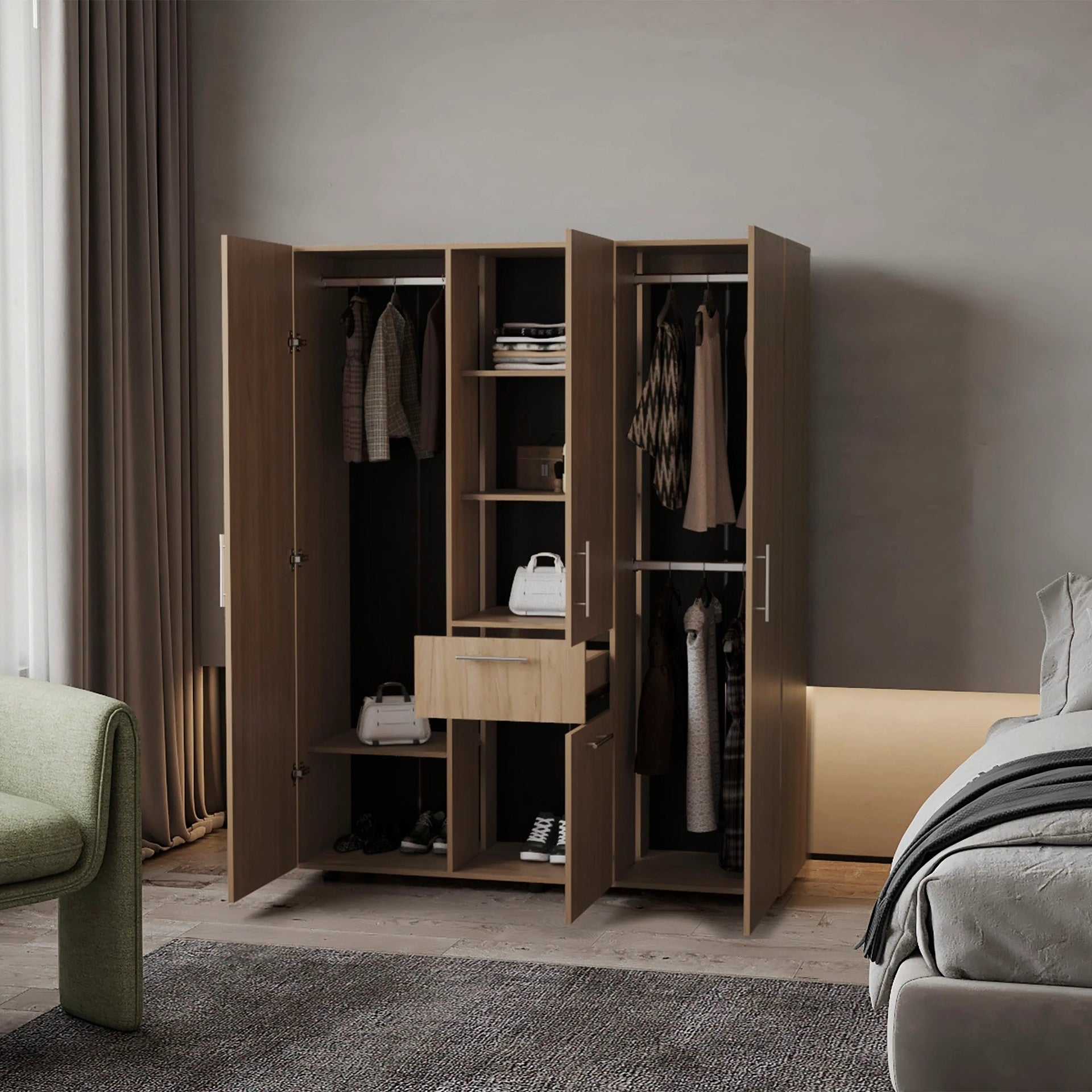Natural Oak Armoire Multi-storage with one Drawer