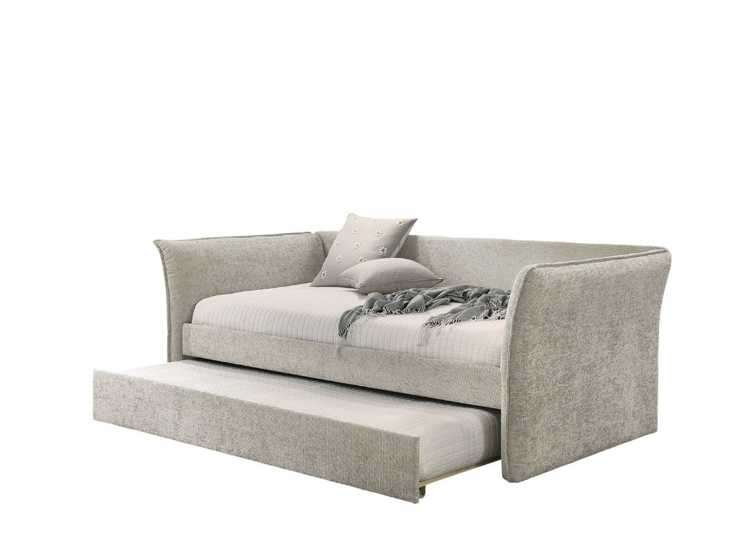 Transitional Style 1pc Twin Size Daybed w/ Trundle Flared Arms Mattress Ready Beige Finish Primary Living Room