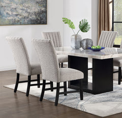 Beautiful Genuine Marble Top Dining Table 6x Side Chairs Gray Boucle Fabric Upholstered Chair Dining Room 7pc Set Wooden Furniture