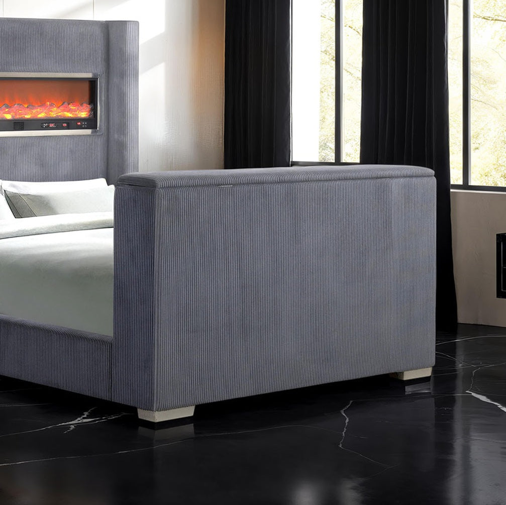 Gray Color 1pc Eastern King Size Bed Wing back Design Headboard Bedroom Furniture TV Lift Footboard Contemporary Style