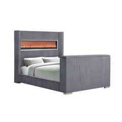 Gray Color 1pc Eastern King Size Bed Wing back Design Headboard Bedroom Furniture TV Lift Footboard Contemporary Style