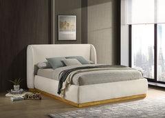 1pc Queen Size Bed White Boucle Upholstered Wingback Headboard Bedroom Furniture Contemporary