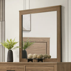 Dresser W Mirror Walnut Color Six Drawers Black Bar Pulls Transitional Style Bedroom Wooden