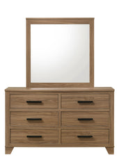 Dresser W Mirror Walnut Color Six Drawers Black Bar Pulls Transitional Style Bedroom Wooden