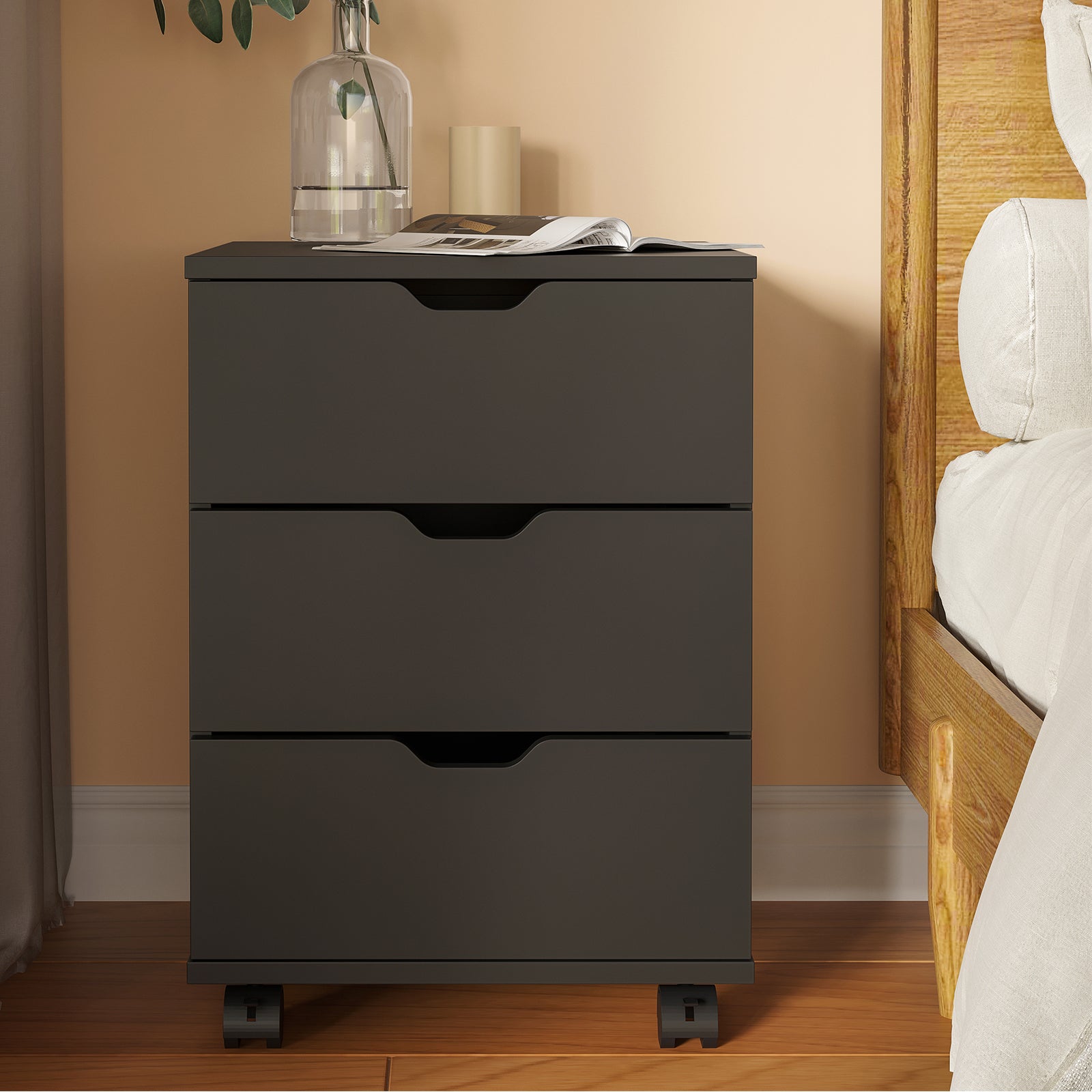 3-Drawer Vertical Filing Cabinet Rolling Wood Mobile File Cabinets Under Desk for Home Office with Casters (Fully Assembled)