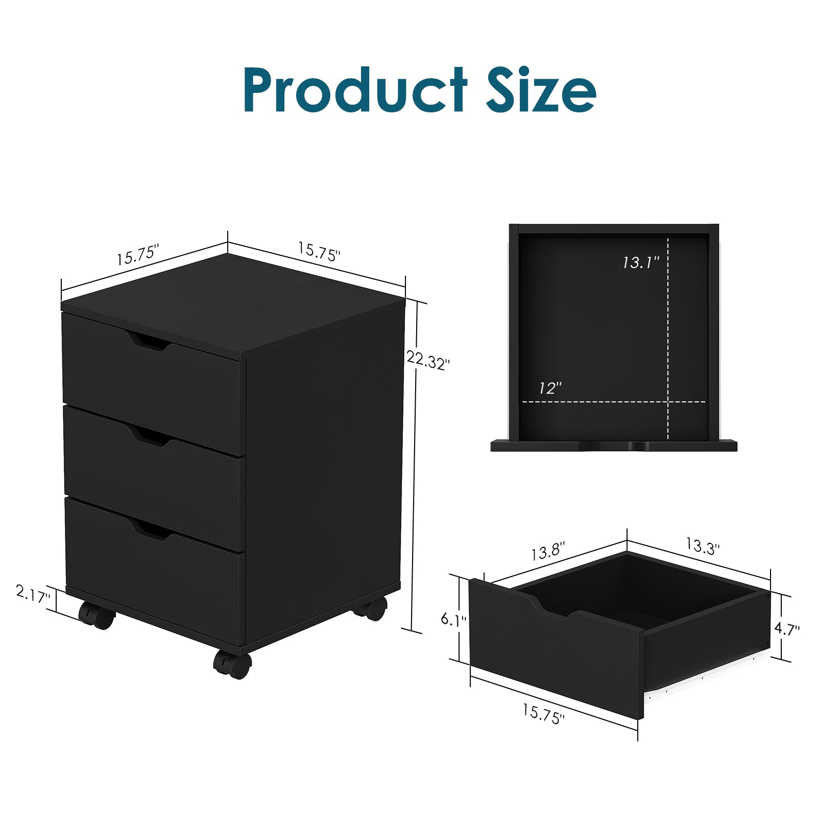 3-Drawer Vertical Filing Cabinet Rolling Wood Mobile File Cabinets Under Desk for Home Office with Casters (Fully Assembled)