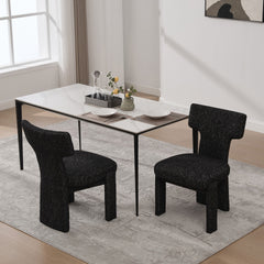 22.05" Wide Modern Upholstered Chenille Dining Chair Set of 2 with Rubberwood Legs, Armless Curved Back Accent Chairs for Living Room Bedroom Restaurant Cafes Dining Room Reception, Black/Gray