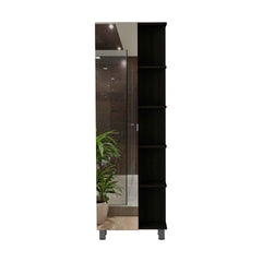 Wenge 5-Shelf Linen Cabinet with Mirror