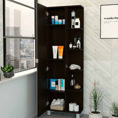 Wenge 5-Shelf Linen Cabinet with Mirror