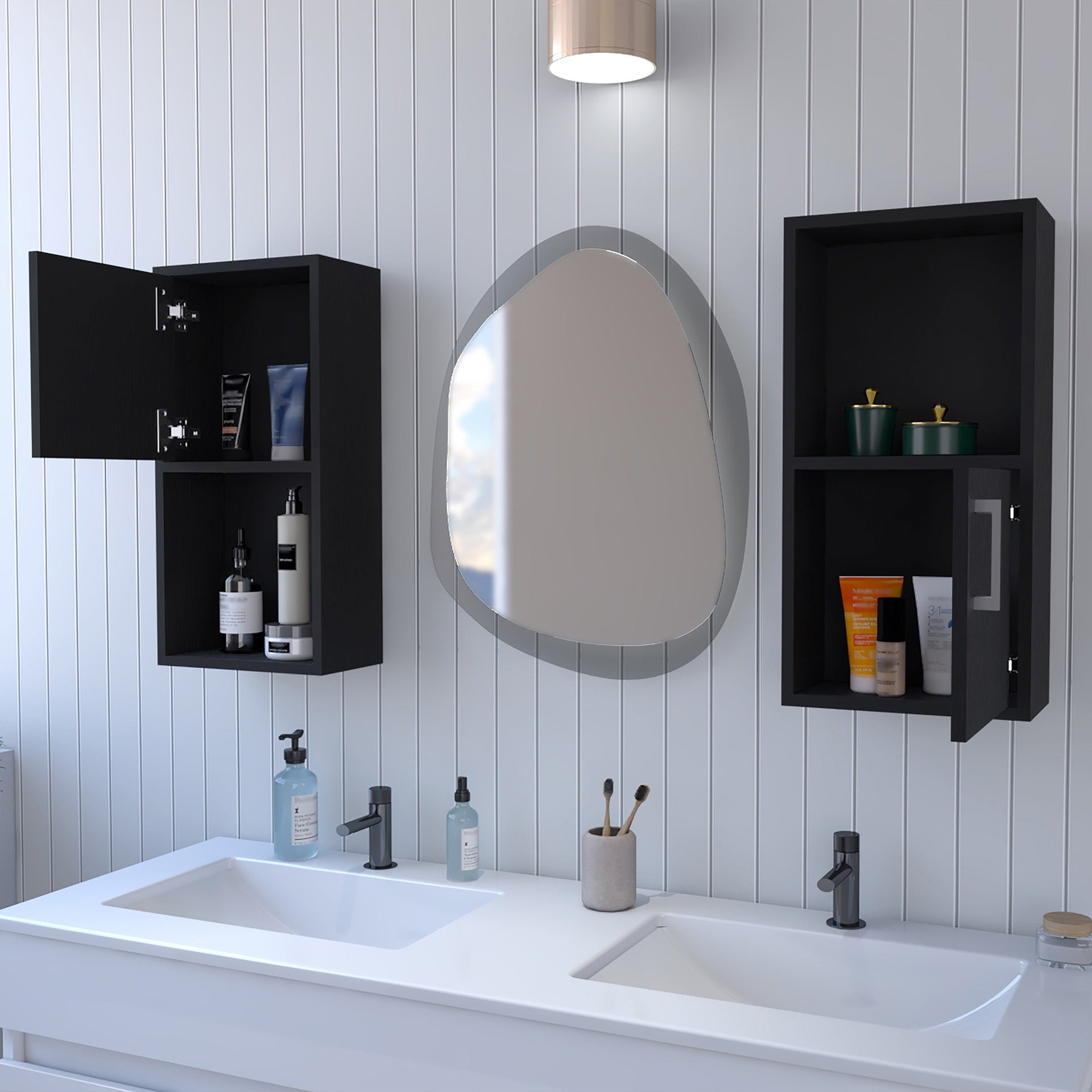 Wenge 2 Bathroom Medicine Cabinets with Open Shelf
